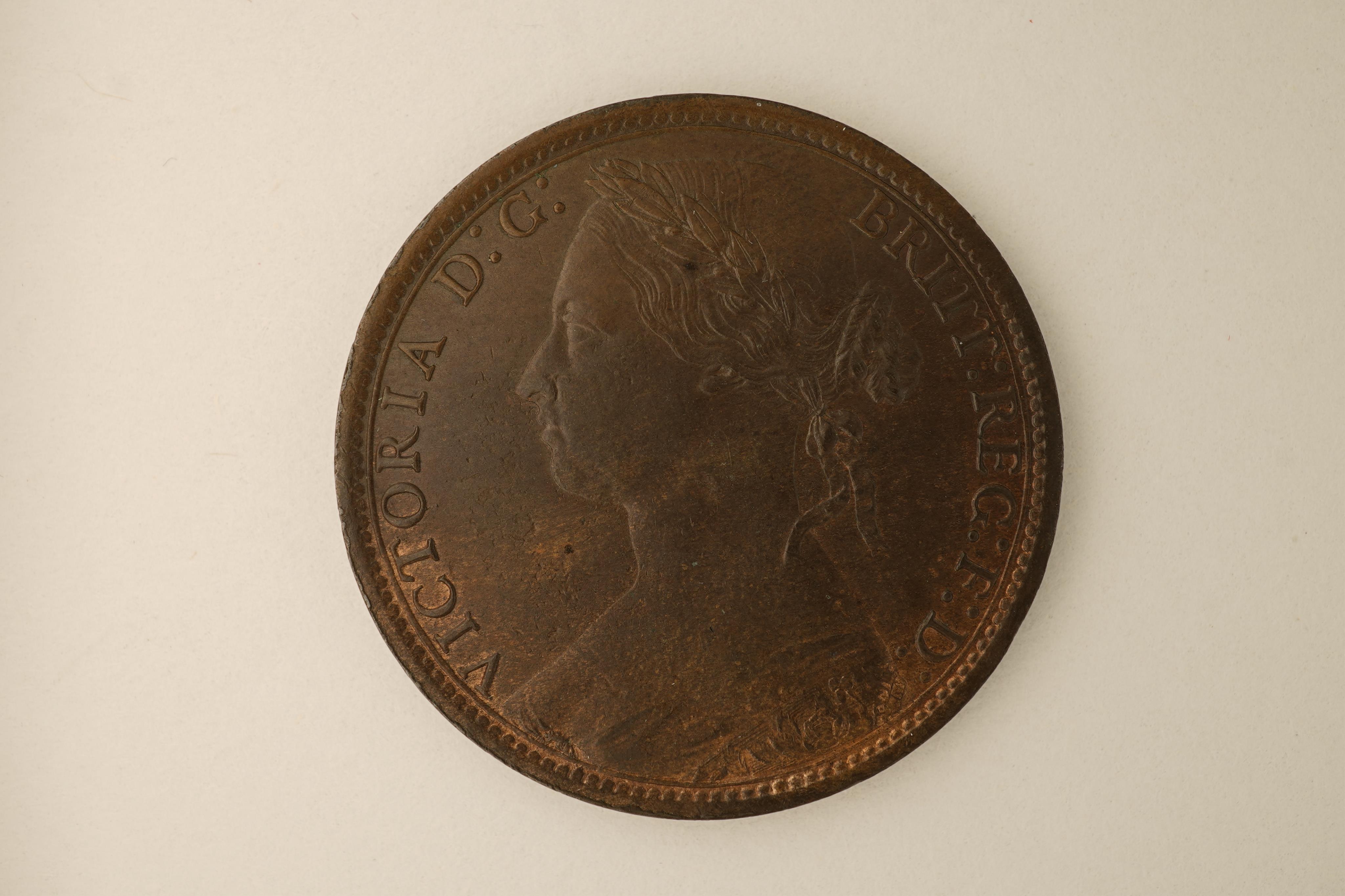 British coins, Victoria, four bronze pennies;, 1881, Fr. 102, Gouby dies M/k, light surface pitting to obv. otherwise near EF, dark toned, patches of lustre, 1882, H below date, Heaton mint, Fr. 115, Gouby dies R/r, cris